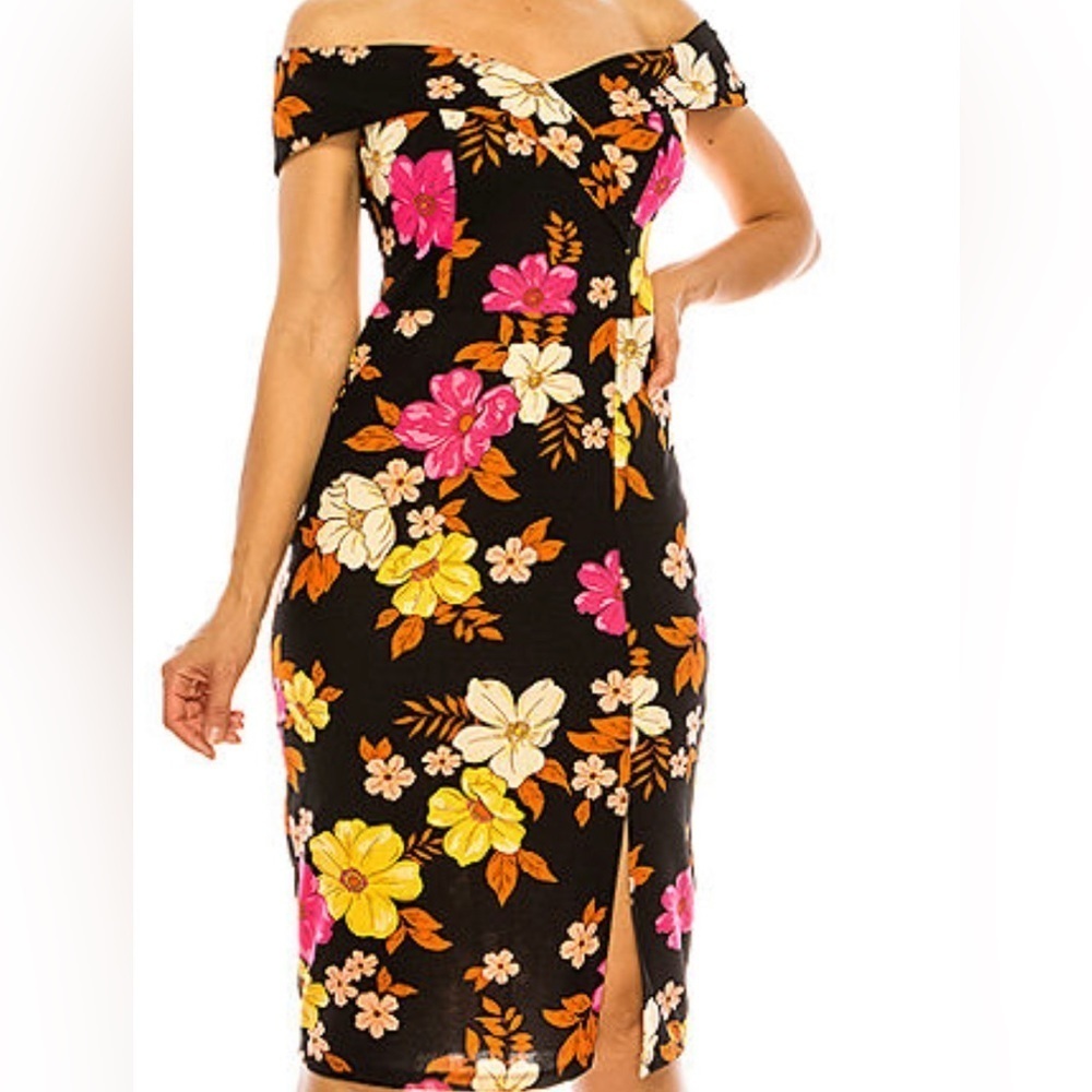 NWT Premier Amour Floral Off Shoulder Midi Sheath Dress Size 4 Wedding Guest